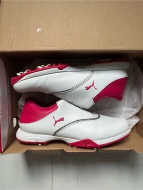 Puma Women's White and Pink Athletic Golf Shoes